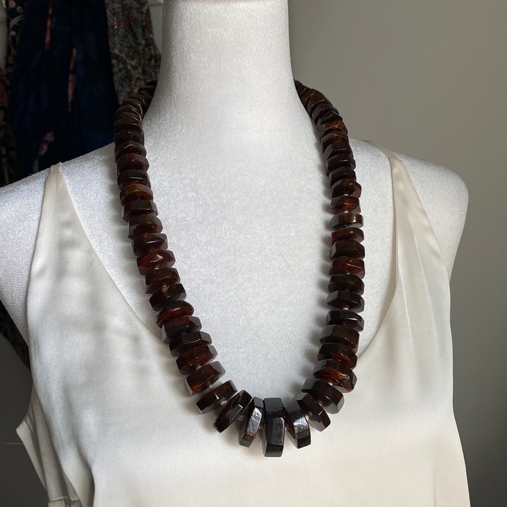 Handcrafted Boho Chunky Statement Graduated Amber Bead Strand Necklace